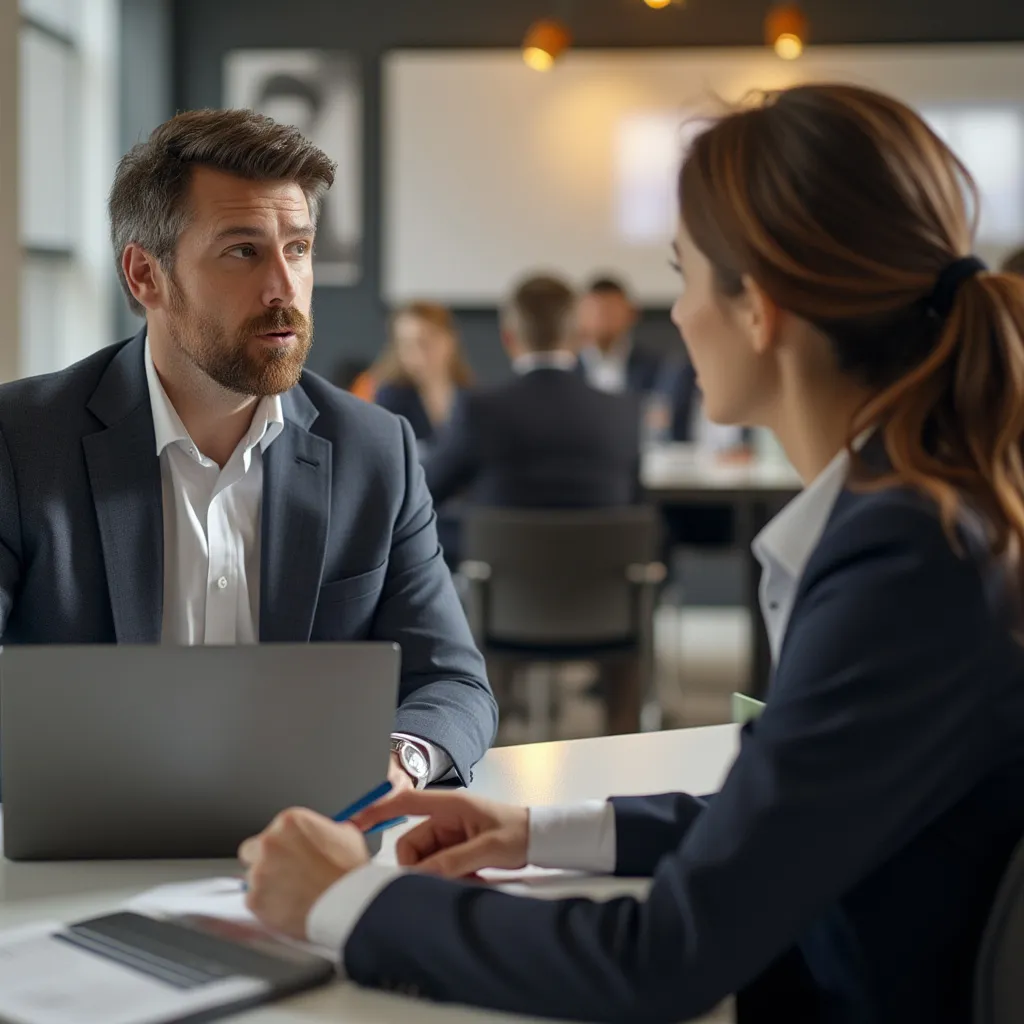 Consultant présentant des résultats à un client